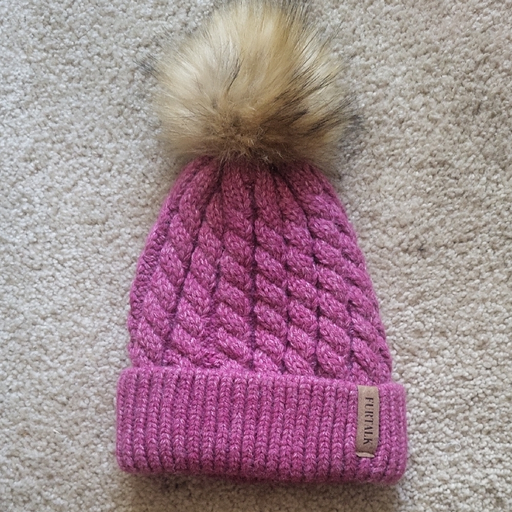 4 For $20 Purple/pink Cable Knit Beanie with Faux Fur Pom